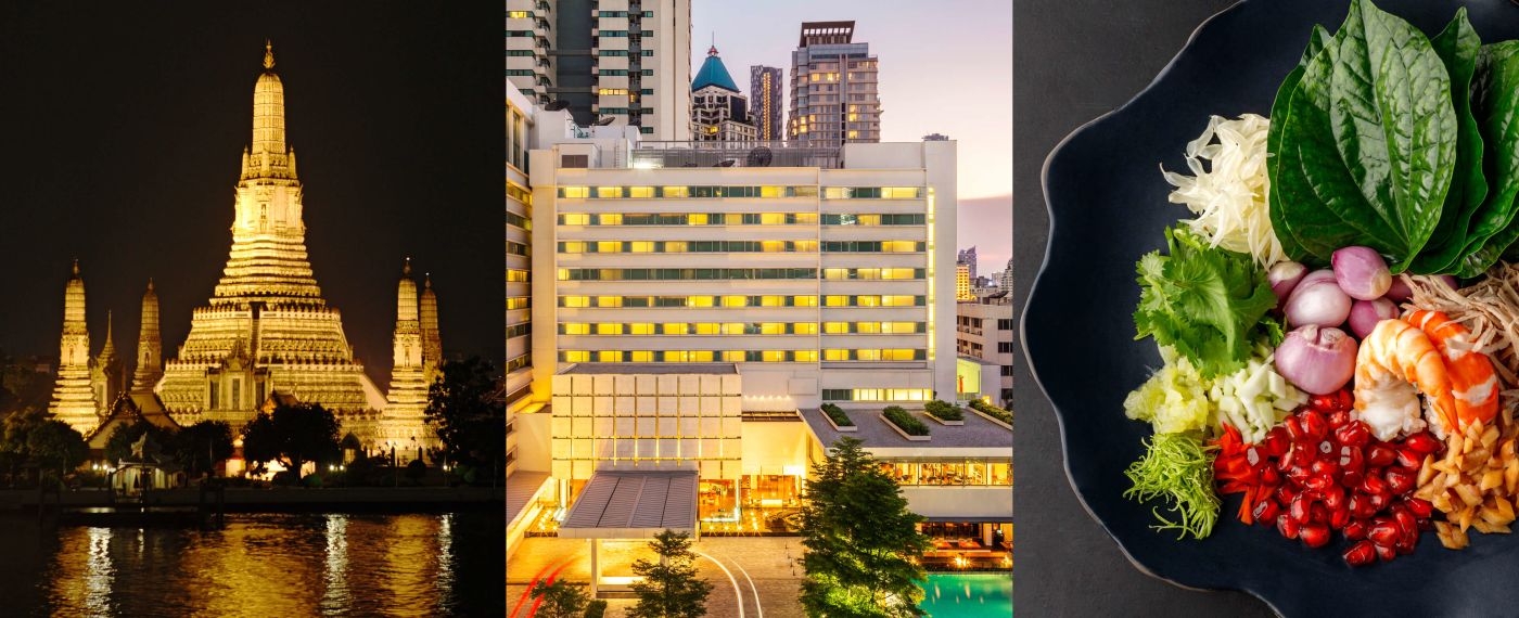 A Collage Of Buildings And A River