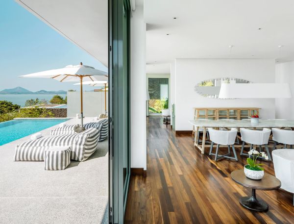 Point Yamu Pool Villa outdoor deck and living room